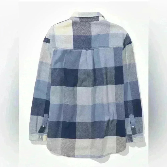 American Eagle Women Oversized Plaid Flannel Cotton Shirt Blue size M - Picture 4 of 10